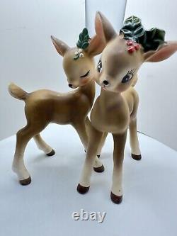 VTG Josef Originals Porcelain Christmas Deer Fawn kiss Holly Japan No Stickers