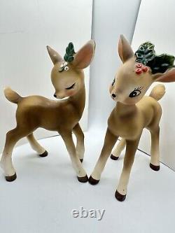 VTG Josef Originals Porcelain Christmas Deer Fawn kiss Holly Japan No Stickers