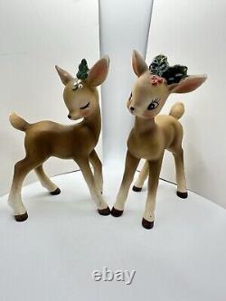 VTG Josef Originals Porcelain Christmas Deer Fawn kiss Holly Japan No Stickers