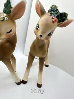 VTG Josef Originals Porcelain Christmas Deer Fawn kiss Holly Japan No Stickers