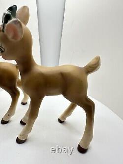 VTG Josef Originals Porcelain Christmas Deer Fawn kiss Holly Japan No Stickers