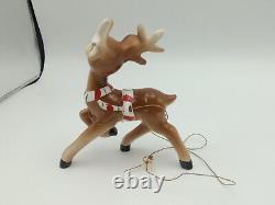 VTG Lefton 1956 Christmas Girl Candy Cane Sleigh Reindeer Ceramic Figurines IOB