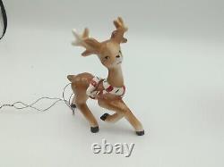 VTG Lefton 1956 Christmas Girl Candy Cane Sleigh Reindeer Ceramic Figurines IOB