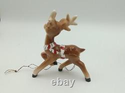 VTG Lefton 1956 Christmas Girl Candy Cane Sleigh Reindeer Ceramic Figurines IOB