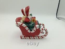 VTG Lefton 1956 Christmas Girl Candy Cane Sleigh Reindeer Ceramic Figurines IOB