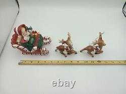 VTG Lefton 1956 Christmas Girl Candy Cane Sleigh Reindeer Ceramic Figurines IOB