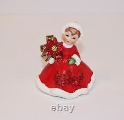 VTG Lefton Christmas Poinsettia Girls Figurines Tree Purse 1950's Japan Set of 3