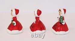 VTG Lefton Christmas Poinsettia Girls Figurines Tree Purse 1950's Japan Set of 3