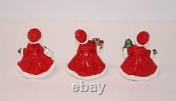 VTG Lefton Christmas Poinsettia Girls Figurines Tree Purse 1950's Japan Set of 3