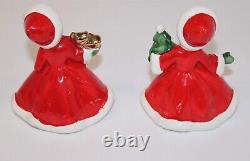 VTG Lefton Christmas Poinsettia Girls Figurines Tree Purse 1950's Japan Set of 3