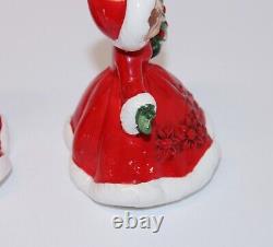 VTG Lefton Christmas Poinsettia Girls Figurines Tree Purse 1950's Japan Set of 3