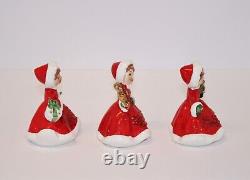 VTG Lefton Christmas Poinsettia Girls Figurines Tree Purse 1950's Japan Set of 3