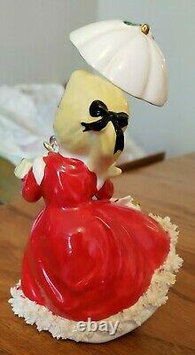 VTG NAPCO Christmas Spaghetti Girl With Parasol and Presents Figurine 1956EUC