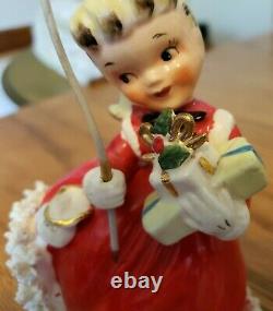 VTG NAPCO Christmas Spaghetti Girl With Parasol and Presents Figurine 1956EUC