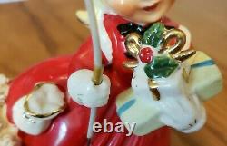 VTG NAPCO Christmas Spaghetti Girl With Parasol and Presents Figurine 1956EUC