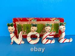 VTG Noel PIXIE Christmas Candle Holders Letters Figurines Japan Candy Cane Box