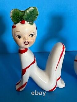 VTG Noel PIXIE Christmas Candle Holders Letters Figurines Japan Candy Cane Box