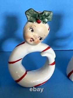 VTG Noel PIXIE Christmas Candle Holders Letters Figurines Japan Candy Cane Box