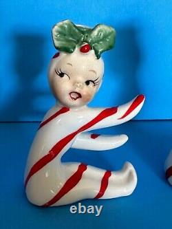 VTG Noel PIXIE Christmas Candle Holders Letters Figurines Japan Candy Cane Box