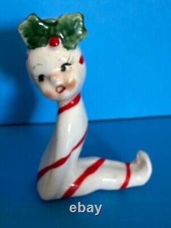 VTG Noel PIXIE Christmas Candle Holders Letters Figurines Japan Candy Cane Box