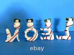 VTG Noel PIXIE Christmas Candle Holders Letters Figurines Japan Candy Cane Box