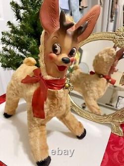 VTG ROKO Rubber Face Rudolph The Reindeer Original Bow & Bells 1950's