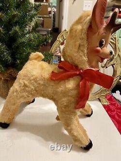 VTG ROKO Rubber Face Rudolph The Reindeer Original Bow & Bells 1950's