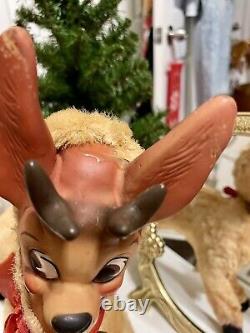 VTG ROKO Rubber Face Rudolph The Reindeer Original Bow & Bells 1950's