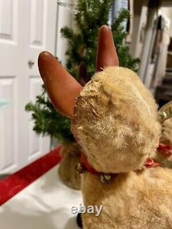 VTG ROKO Rubber Face Rudolph The Reindeer Original Bow & Bells 1950's