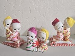 VTG Snow Baby Candy Striped Christmas Pixie Elf Vinyl Rubber Japan Green/Yellow