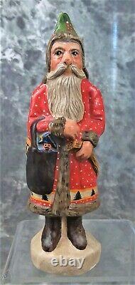 VTG VAILLANCOURT FOLK ART FATHER CHRISTMAS WithRED COAT & SOLDIER IN POCKET