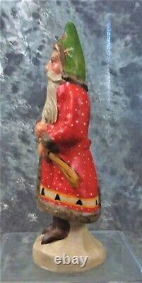 VTG VAILLANCOURT FOLK ART FATHER CHRISTMAS WithRED COAT & SOLDIER IN POCKET