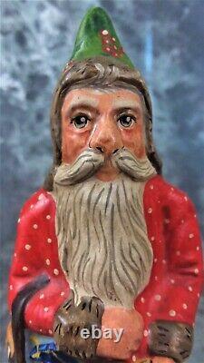 VTG VAILLANCOURT FOLK ART FATHER CHRISTMAS WithRED COAT & SOLDIER IN POCKET