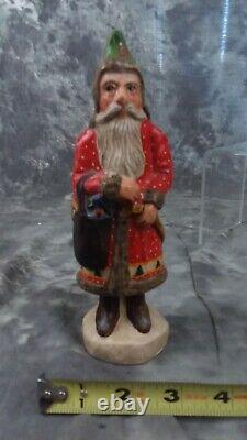VTG VAILLANCOURT FOLK ART FATHER CHRISTMAS WithRED COAT & SOLDIER IN POCKET