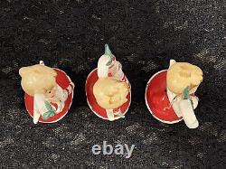 VTG Wales Japan Ceramic Christmas Candy Cane Angels with Bell & Holly 3 Figure Set