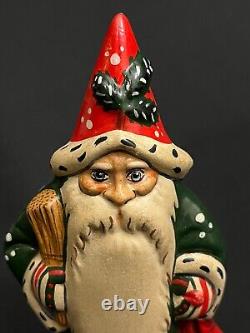 Vaillancourt Father Christmas Folk Art Santa #543 Green Coat on Chimney