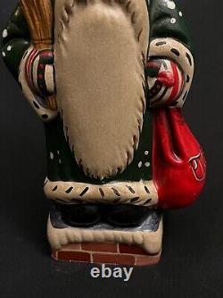 Vaillancourt Father Christmas Folk Art Santa #543 Green Coat on Chimney