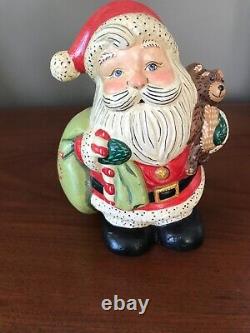 Vaillancourt Folk Art American Santa with Teddy & Bag of Toys, Issued 2010, #158