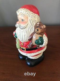 Vaillancourt Folk Art American Santa with Teddy & Bag of Toys, Issued 2010, #158