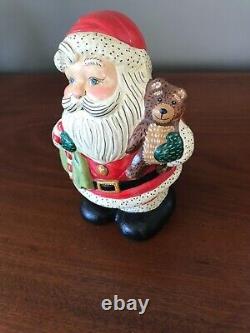 Vaillancourt Folk Art American Santa with Teddy & Bag of Toys, Issued 2010, #158