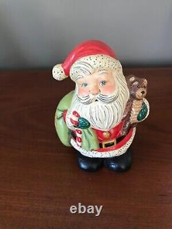 Vaillancourt Folk Art American Santa with Teddy & Bag of Toys, Issued 2010, #158