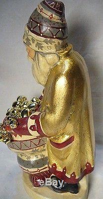 Vaillancourt Folk Art Gold Father Christmas Bell Rings