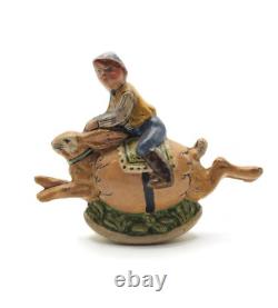 Vaillancourt Limited Edition Boy Riding Bunny in Egg Rocker Chalkware Figurine