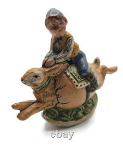 Vaillancourt Limited Edition Boy Riding Bunny in Egg Rocker Chalkware Figurine