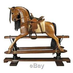 Victorian Handmade Real Solid Wood 56 Rocking Horse With Western Saddle