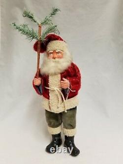 Vintage 1920's Santa Woodcutter Paper Mache Mohair Lambswool Candy Container 12
