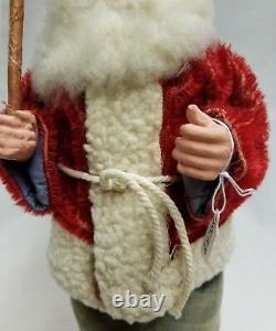 Vintage 1920's Santa Woodcutter Paper Mache Mohair Lambswool Candy Container 12