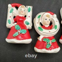 Vintage 1950's Christmas NOEL Red Dress Figurine Set Japan