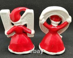 Vintage 1950's Christmas NOEL Red Dress Figurine Set Japan