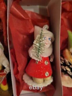 Vintage 1950's Elf Gnome Pinecone Putz Christmas Ornaments 6 Different Japan